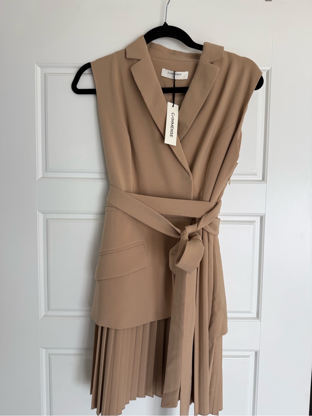 C/MEO Collective Sleeveless Asymmetrical Pleated Wrap Dress - Camel